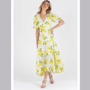 Lemon Polka Dot Faux Wrap Maxi Dress Womens Size 2X